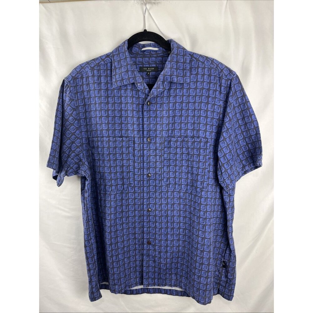Ted Baker London Size 5 (XL) Men's Patterned Electric Blue & Black Shirt